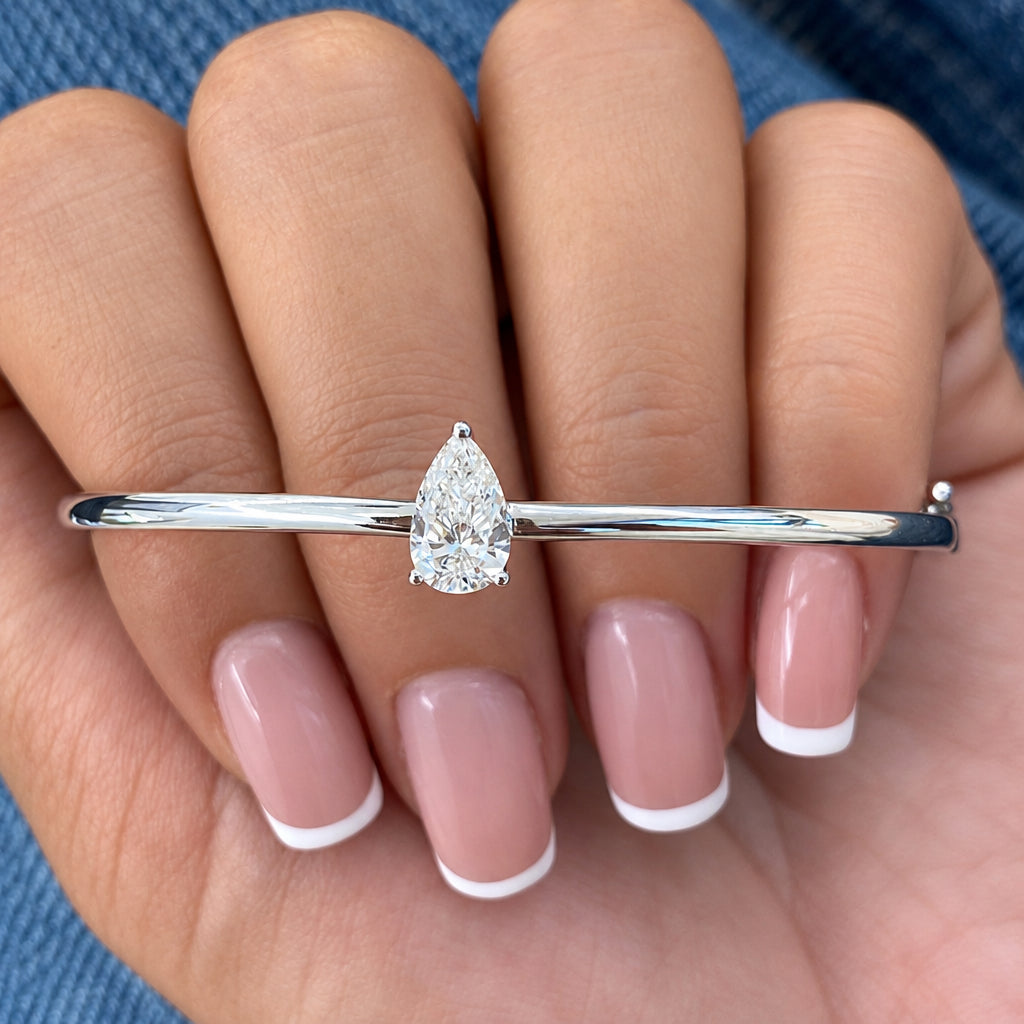 One Carat Pear-Shaped Moissanite Sterling Silver Bracelet