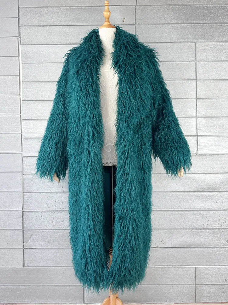 Long Faux Fur Dress Coat, Coat.  Wide Waisted in Vibrant Funky Colors