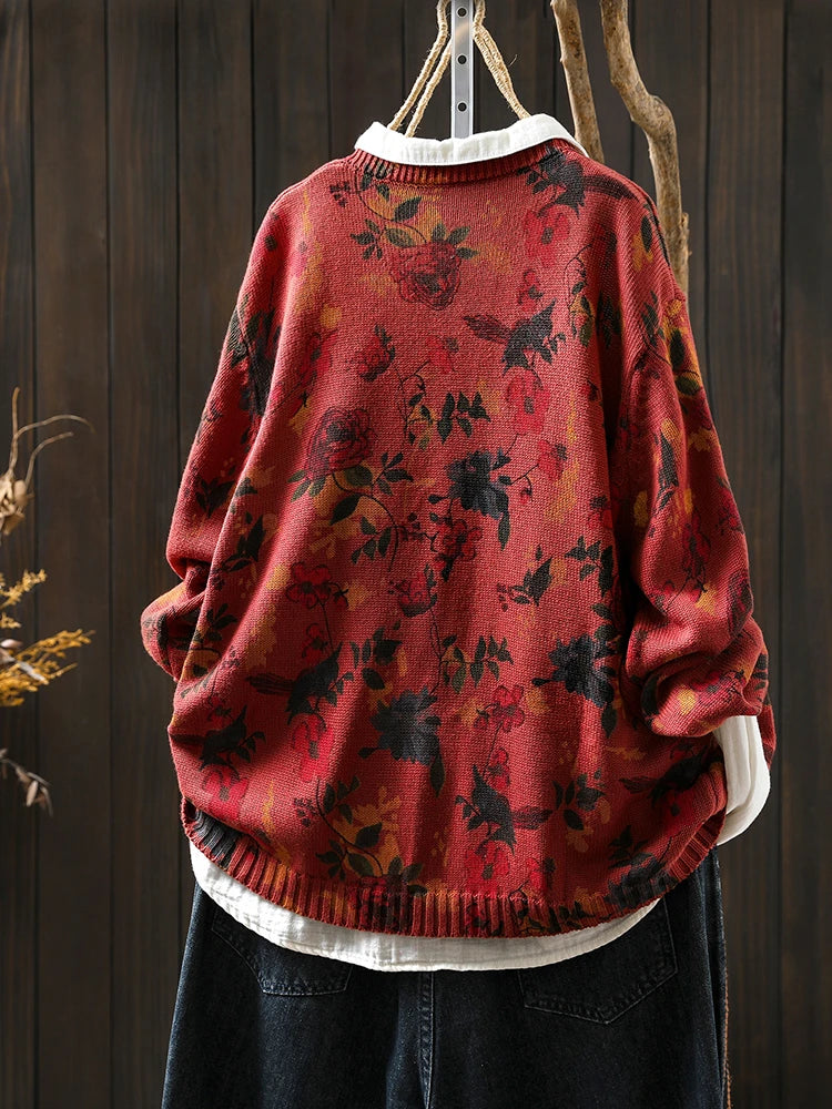 Knitted Floral Cardigan.  100% Cotton. Relaxed Fit. Perfect for layering.