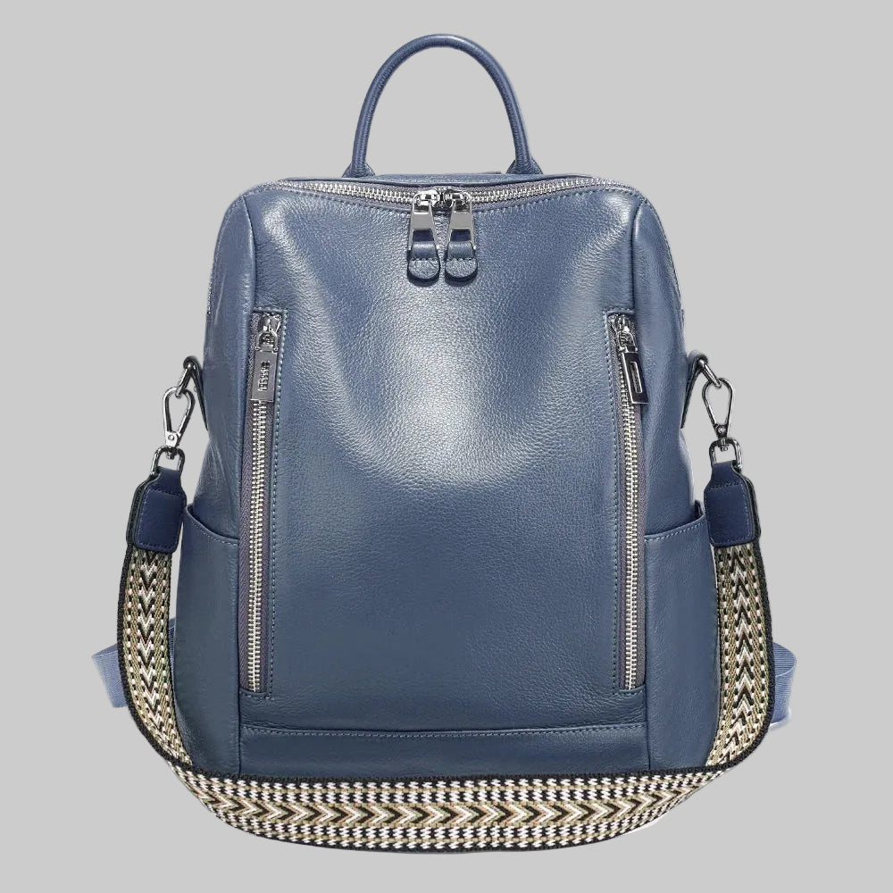 Handcrafted Leather Backpack.  Spacious.  Embroidered Strap.  Fashion Staple.