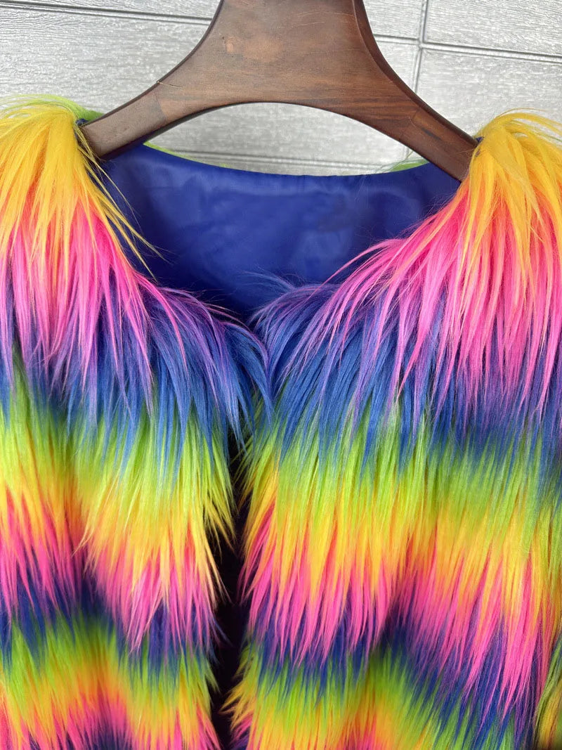 Rainbow Long Coat  Offbeat Style  Creating Warmth and Conversation