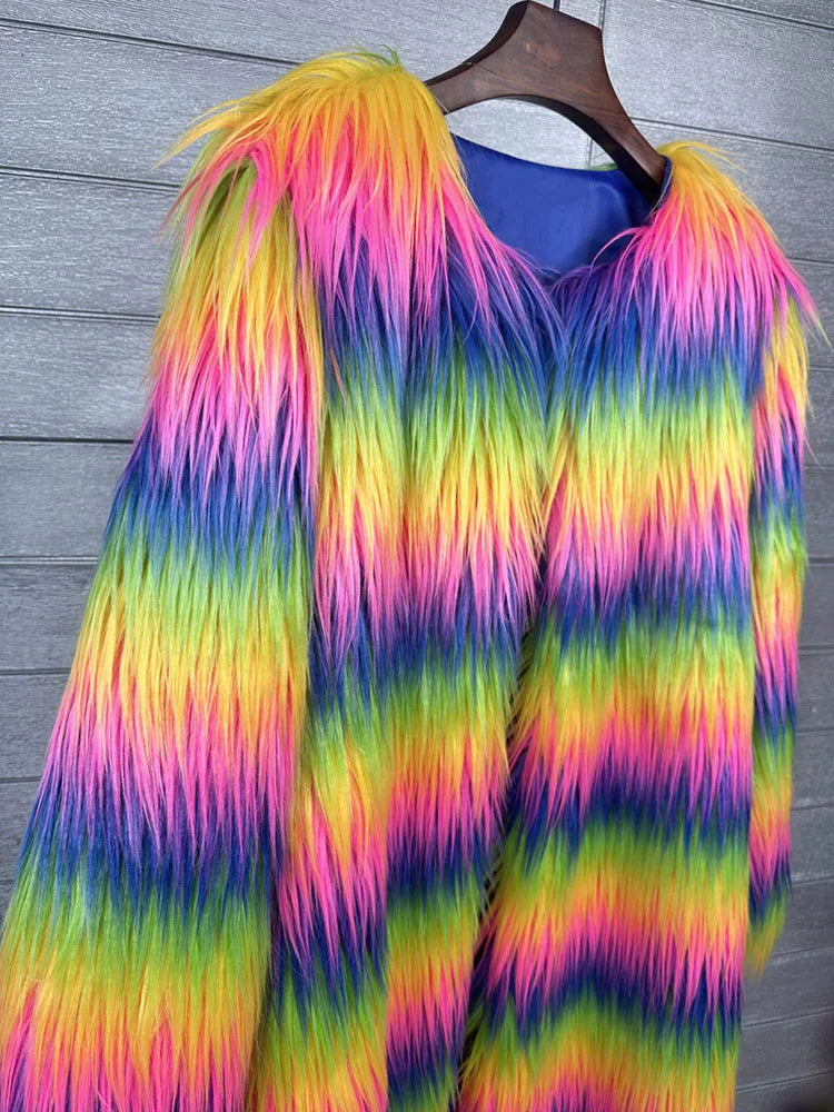 Rainbow Long Coat  Offbeat Style  Creating Warmth and Conversation