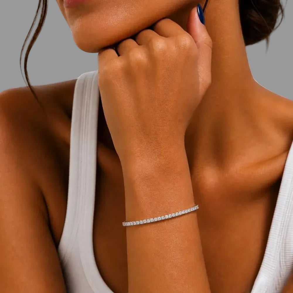 Minimalist 2mm Moissanite Tennis Bracelet Set in Sterling Silver with Excellent Clarity