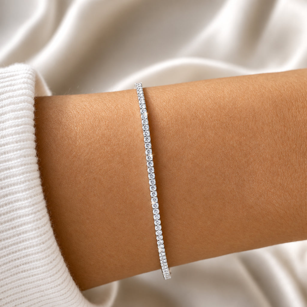 Minimalist 2mm Moissanite Tennis Bracelet Set in Sterling Silver with Excellent Clarity