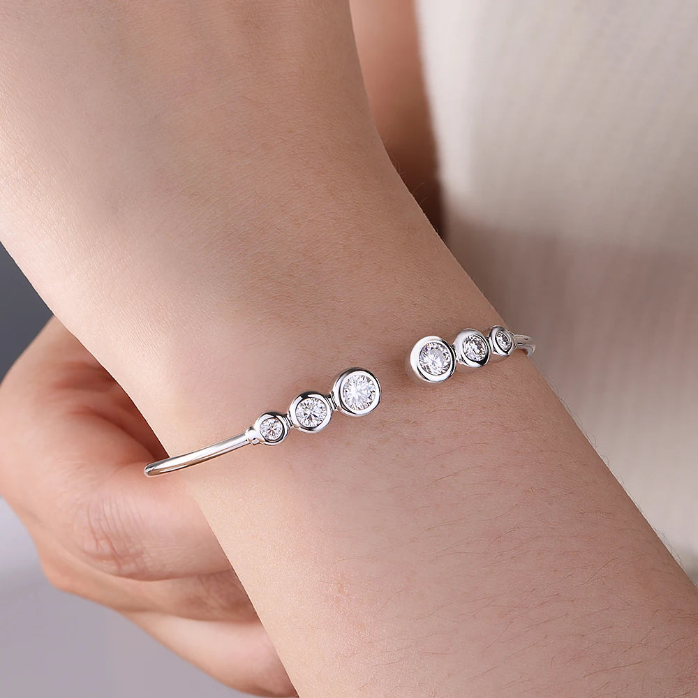 Adjustable Moissanite Bracelet, Sterling Silver VVS1 Clarity