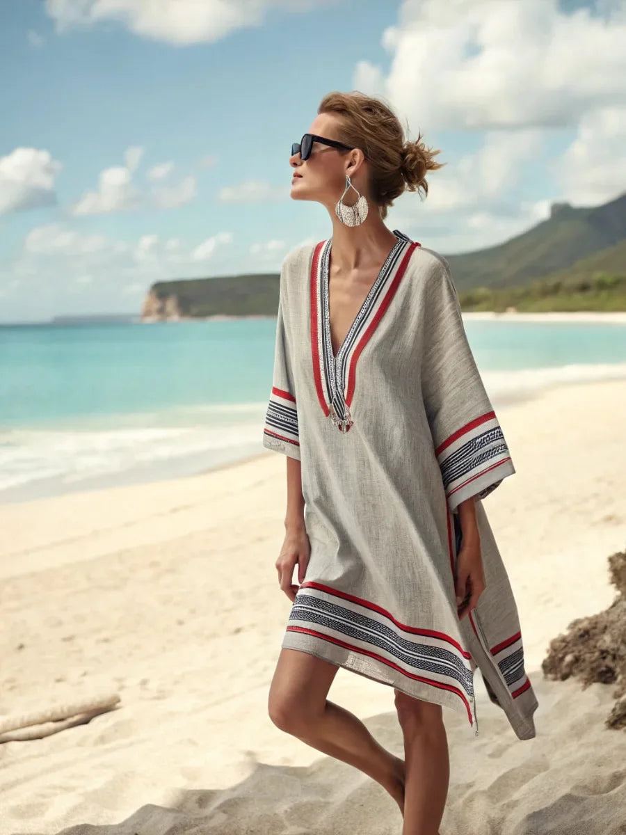 Casual Beach Dress — Aztec Accent, Loose Fit