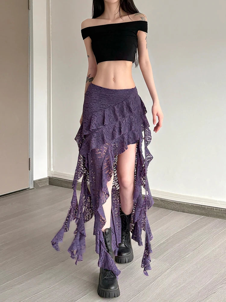 Multi Layered Ruffle Lace Skirt in Three Classic Colors