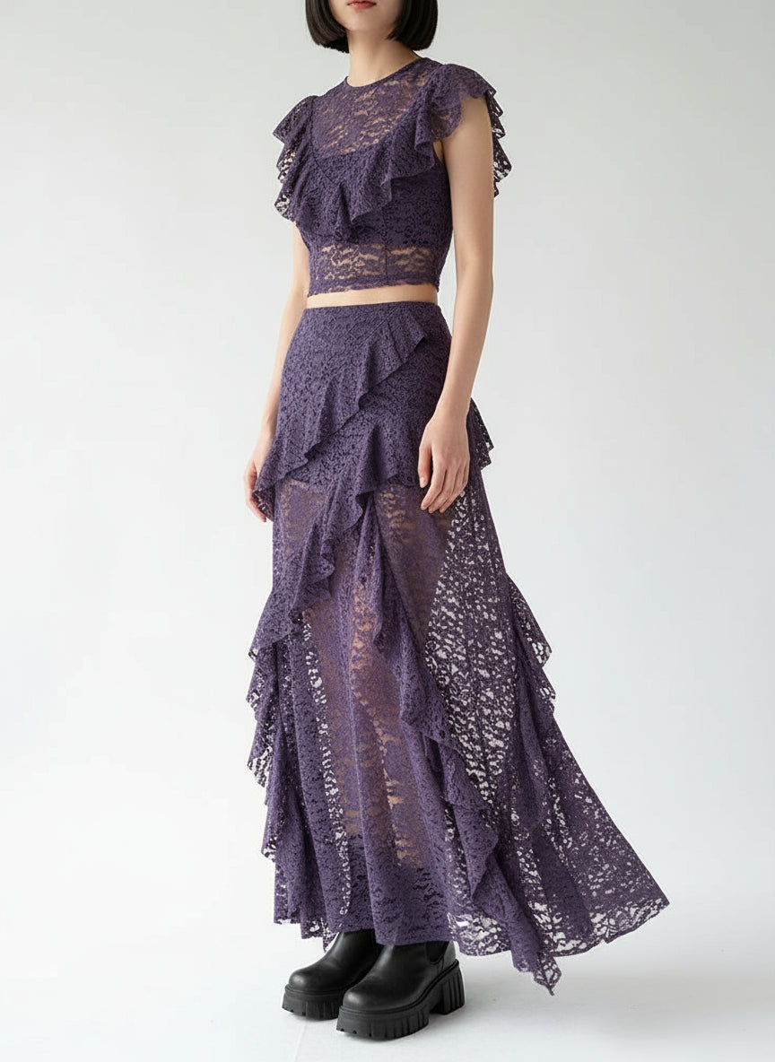 Multi Layered Ruffle Lace Skirt in Three Classic Colors