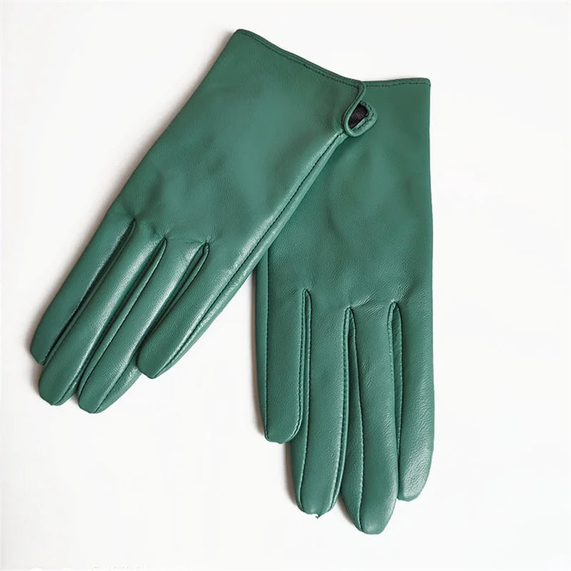 Leather and Velvet Ladies Gloves in Green, Yellow  or Blue