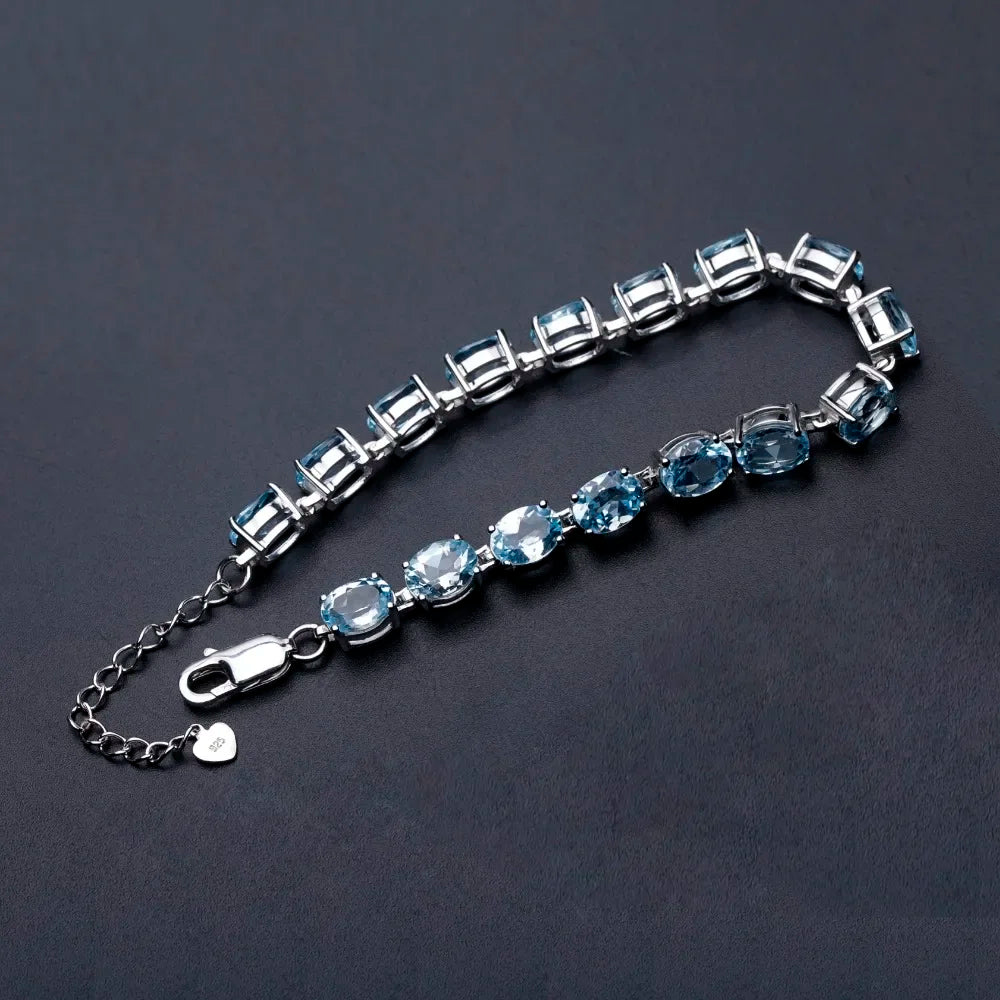 Classic Natural Sky Blue Topaz Bracelet in Sterling Silver.  Elegant and Refined.
