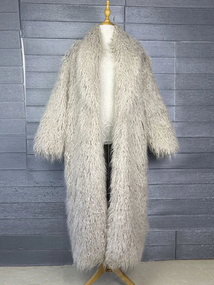 Long Faux Fur Dress Coat, Coat.  Wide Waisted in Vibrant Funky Colors