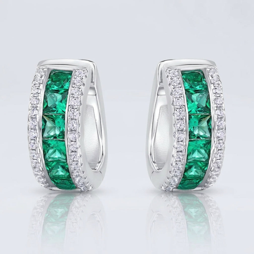 Emerald & Diamond Stud Earrings. Lab Grown