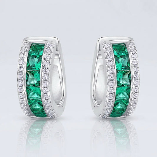 Emerald & Diamond Stud Earrings. Lab Grown