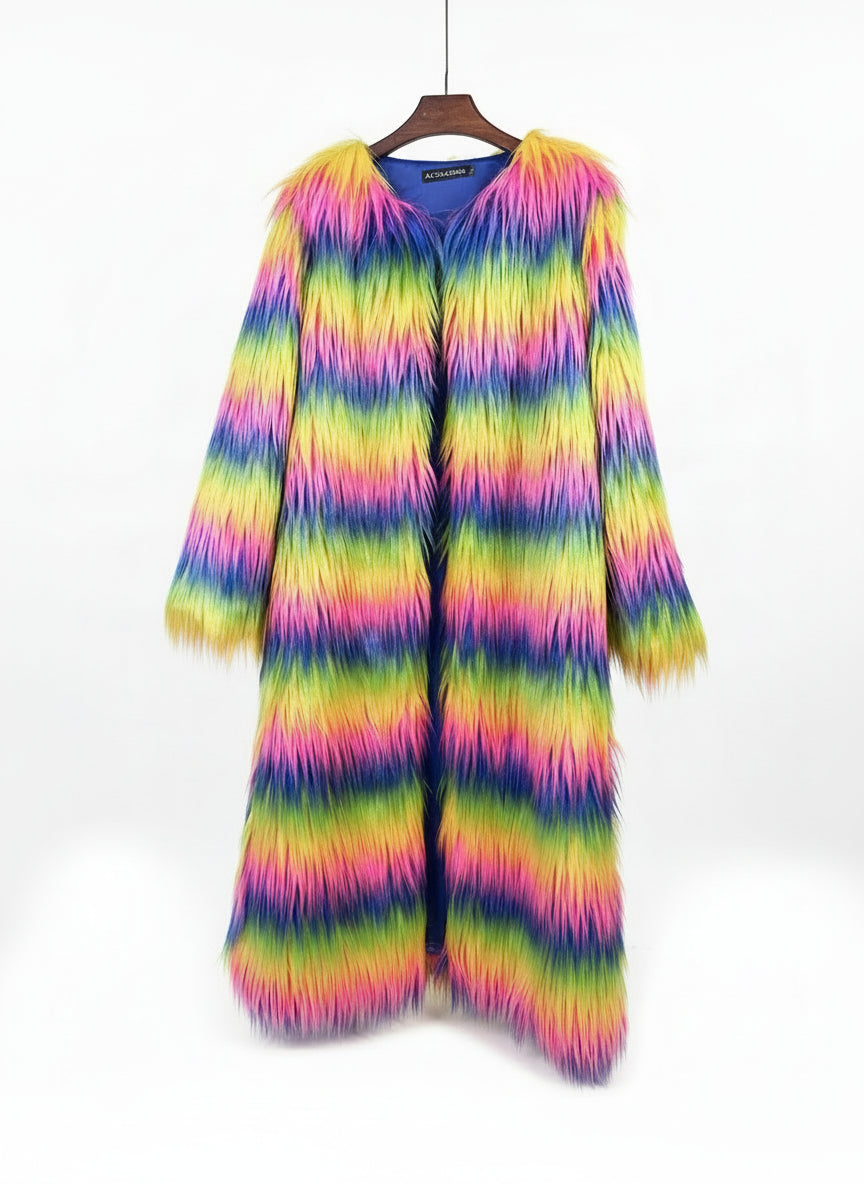 Rainbow Long Coat  Offbeat Style  Creating Warmth and Conversation