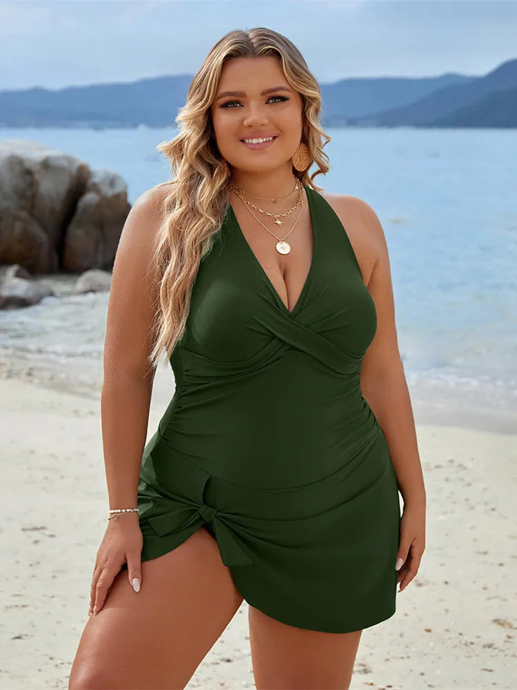 Cross‑Strap Plus‑Size Swim Dress for a Smooth, Sleek Fit