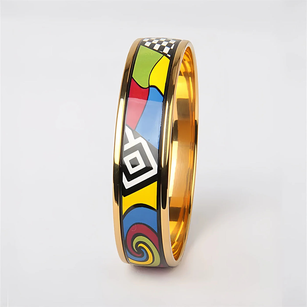 Vibrant Geometric Cloisonné-Style Bangle