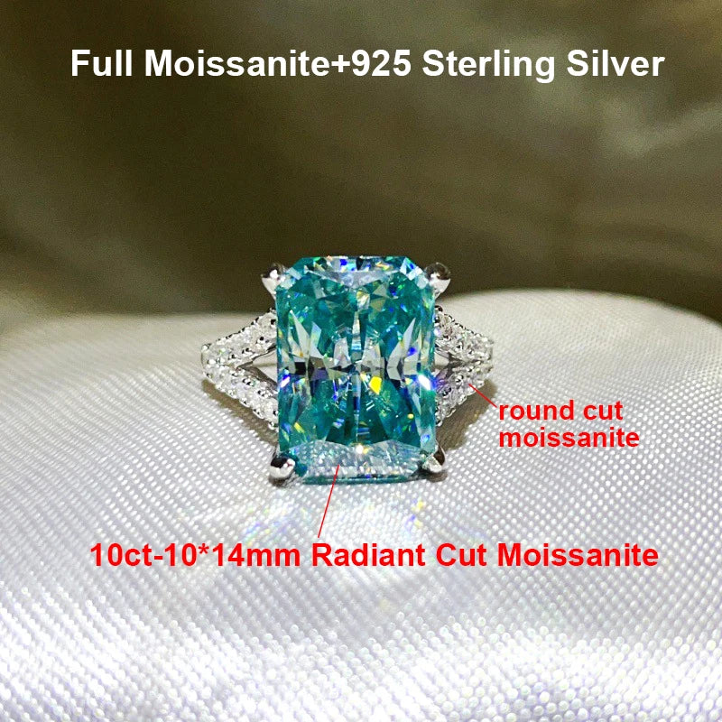 10 Carat Aqua Blue Moissanite Ring