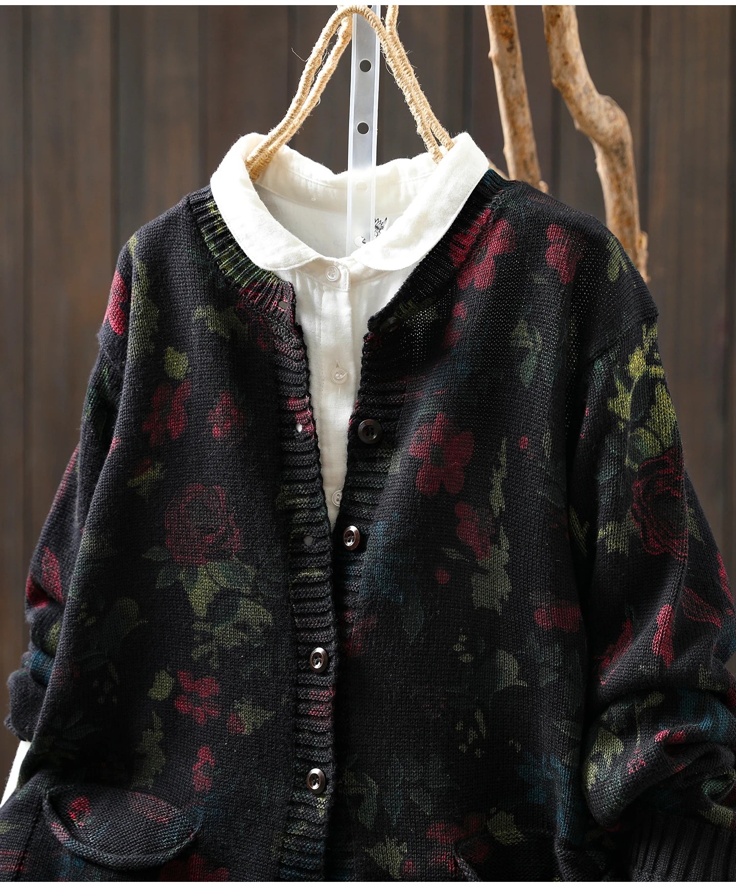Knitted Floral Cardigan.  100% Cotton. Relaxed Fit. Perfect for layering.