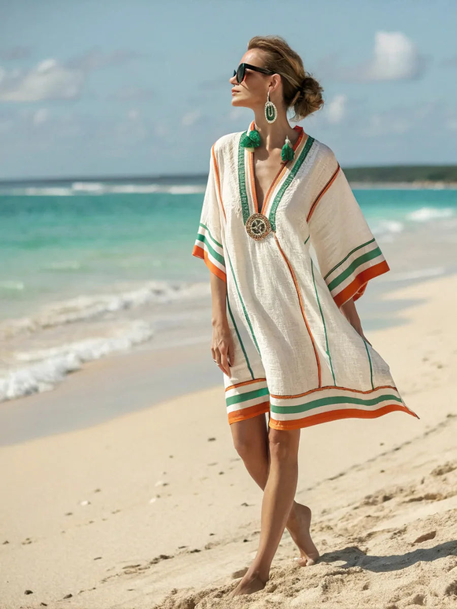 Casual Beach Dress — Aztec Accent, Loose Fit