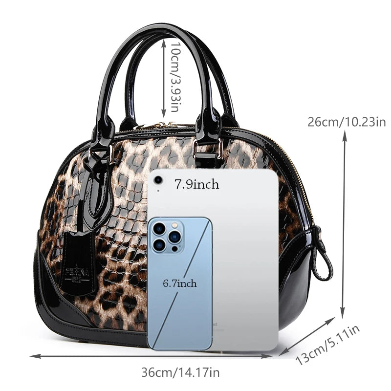 Designer Leopard Print Leather Tote Bag. Hard Outer Shell Giving a Polished Professional Look