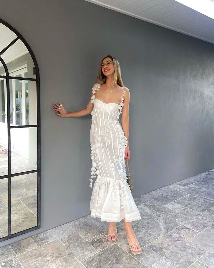 Elegant Ankle Length Spaghetti Strap Dress.  Mermaid Silhouette. Flattering and Charming