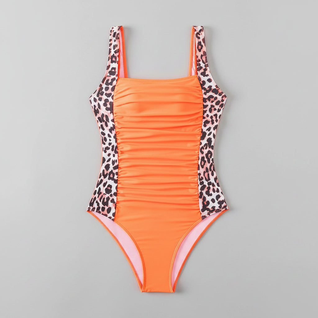 High‑Waisted Leopard Print One‑Piece