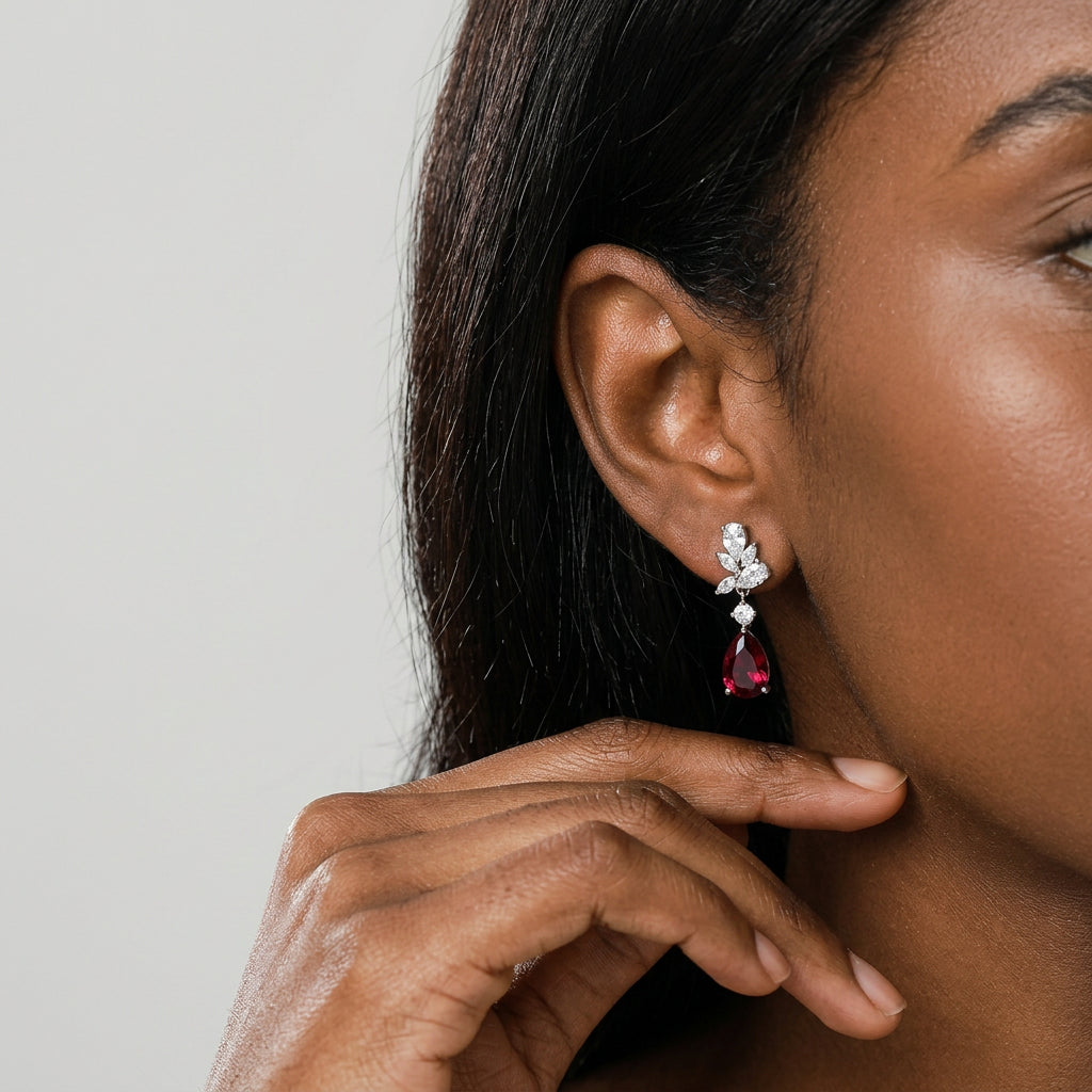 6 Carat Cultivated Ruby and Diamond Earrings