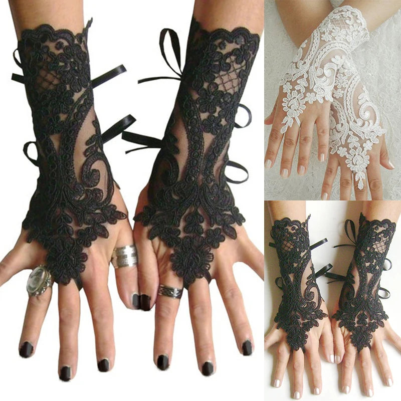 Lace Gloves in White or Black. Fingerless.  A Great Addition to that Special Occasion.