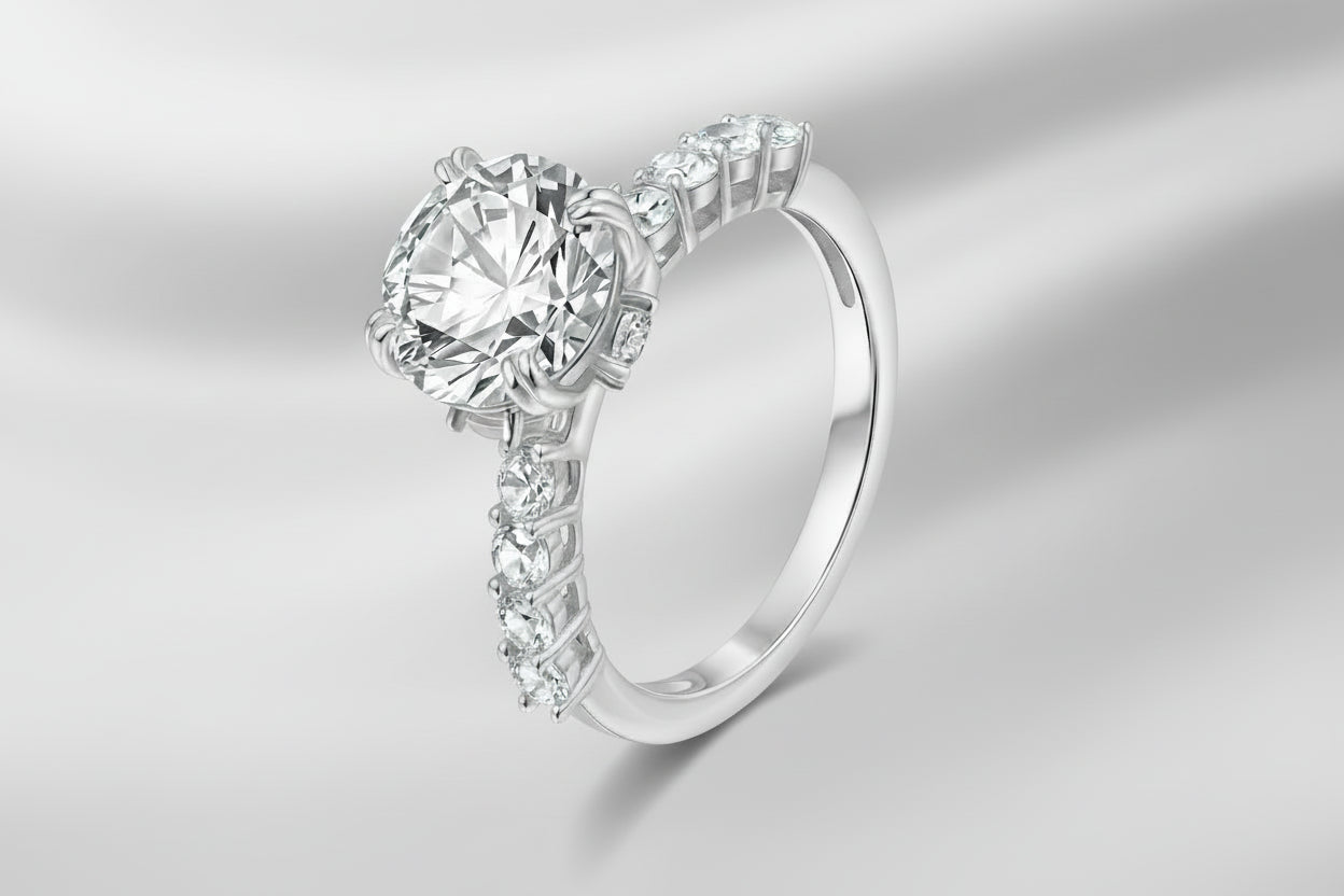 3‑Carat Moissanite Solitaire Ring with Side Accents