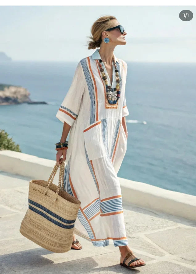 Signature Aztec Maxi Dress — Relaxed Fit, V‑Neck, Unique Prints