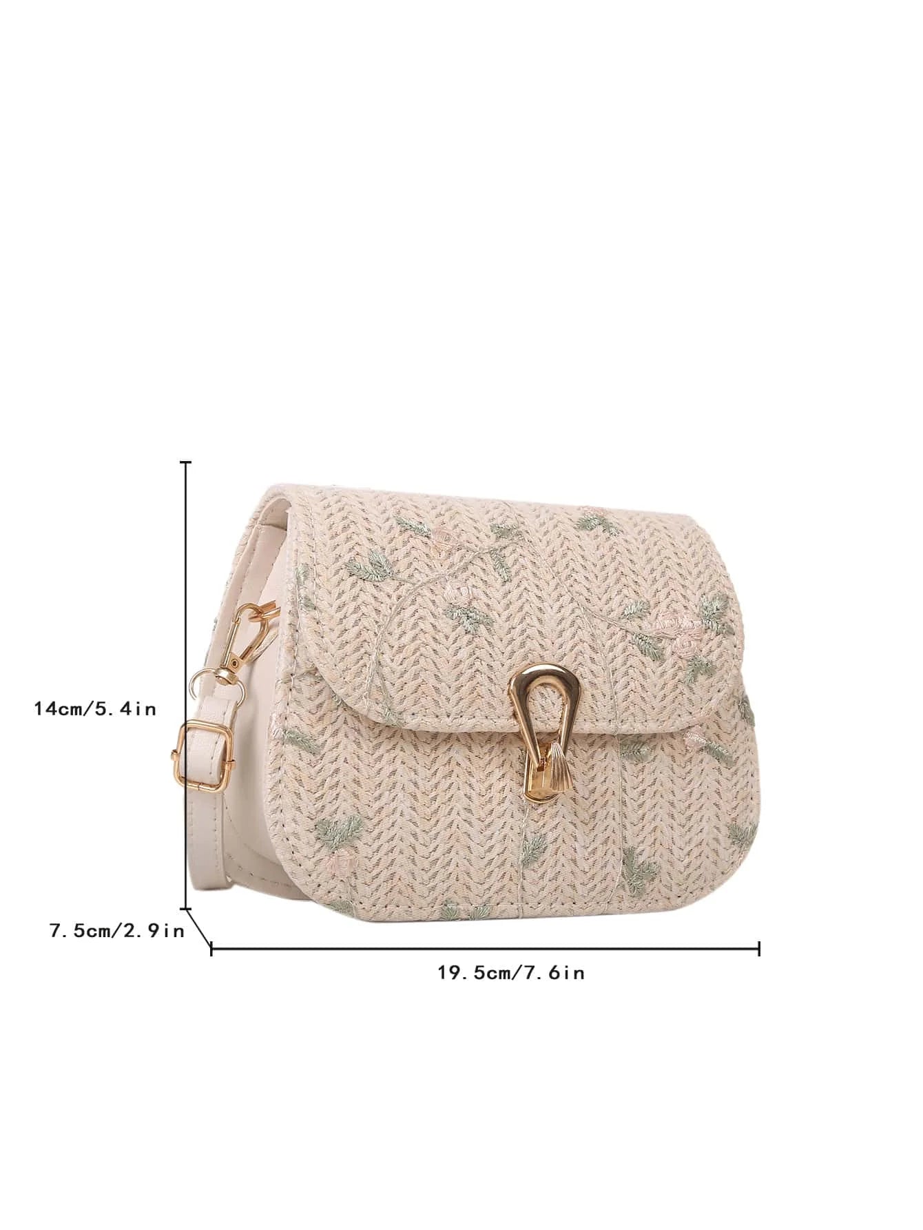 Straw Baguette Bag with Floral Embroidery