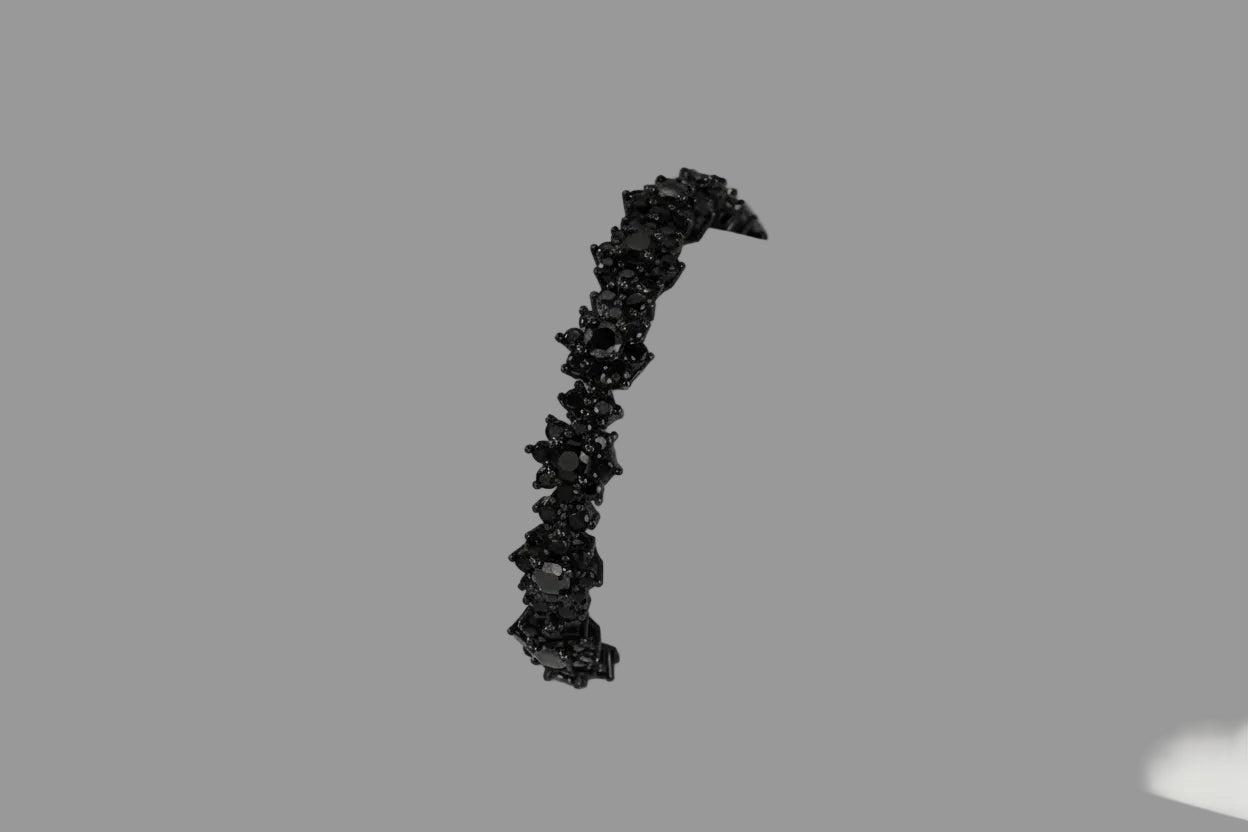 Black Moissanite Floral Bracelet — 925 Sterling Silver