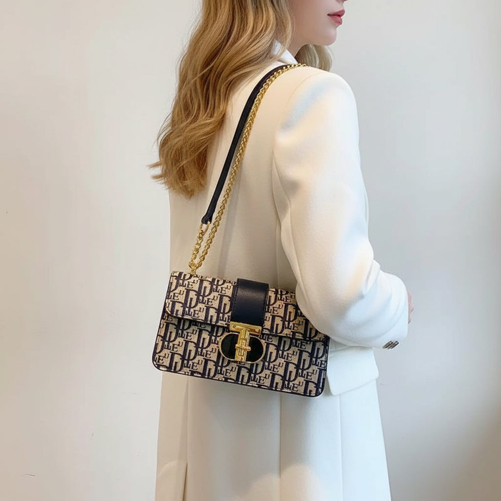 Italian Style Leather Bag.  Sleek Square Shape.  Sophisticated.