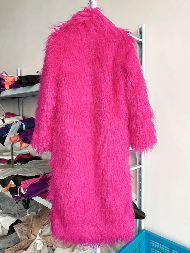 Long Faux Fur Dress Coat, Coat.  Wide Waisted in Vibrant Funky Colors