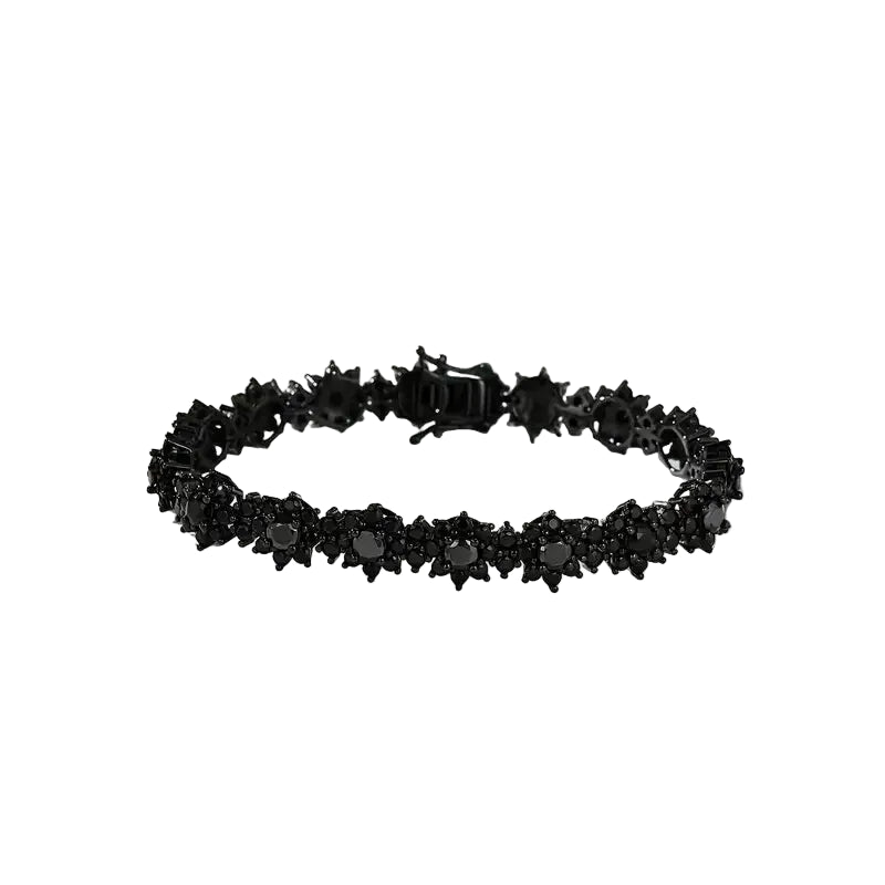 Black Moissanite Floral Bracelet — 925 Sterling Silver