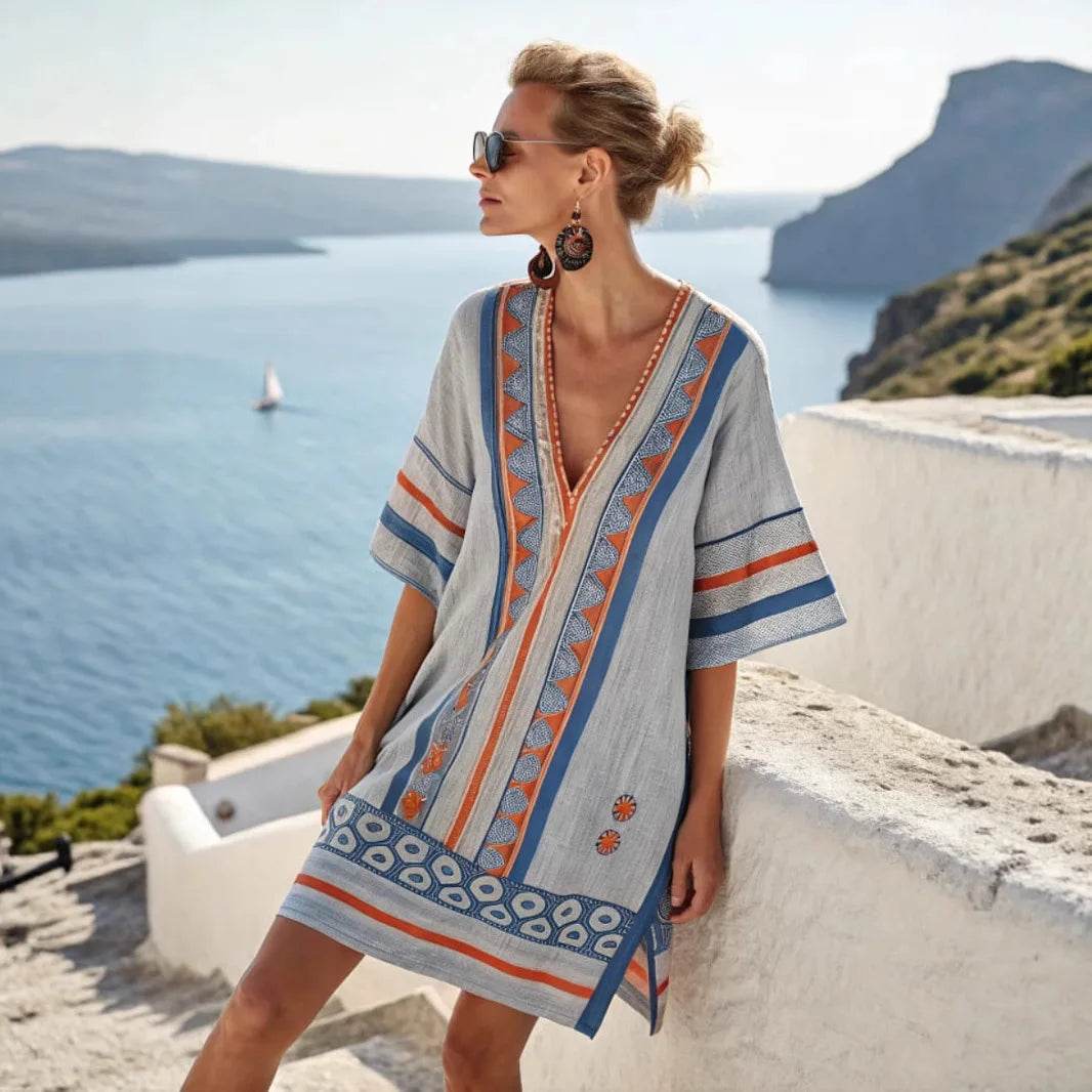 Casual Beach Dress — Aztec Accent, Loose Fit