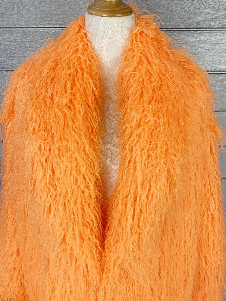 Long Faux Fur Dress Coat, Coat.  Wide Waisted in Vibrant Funky Colors