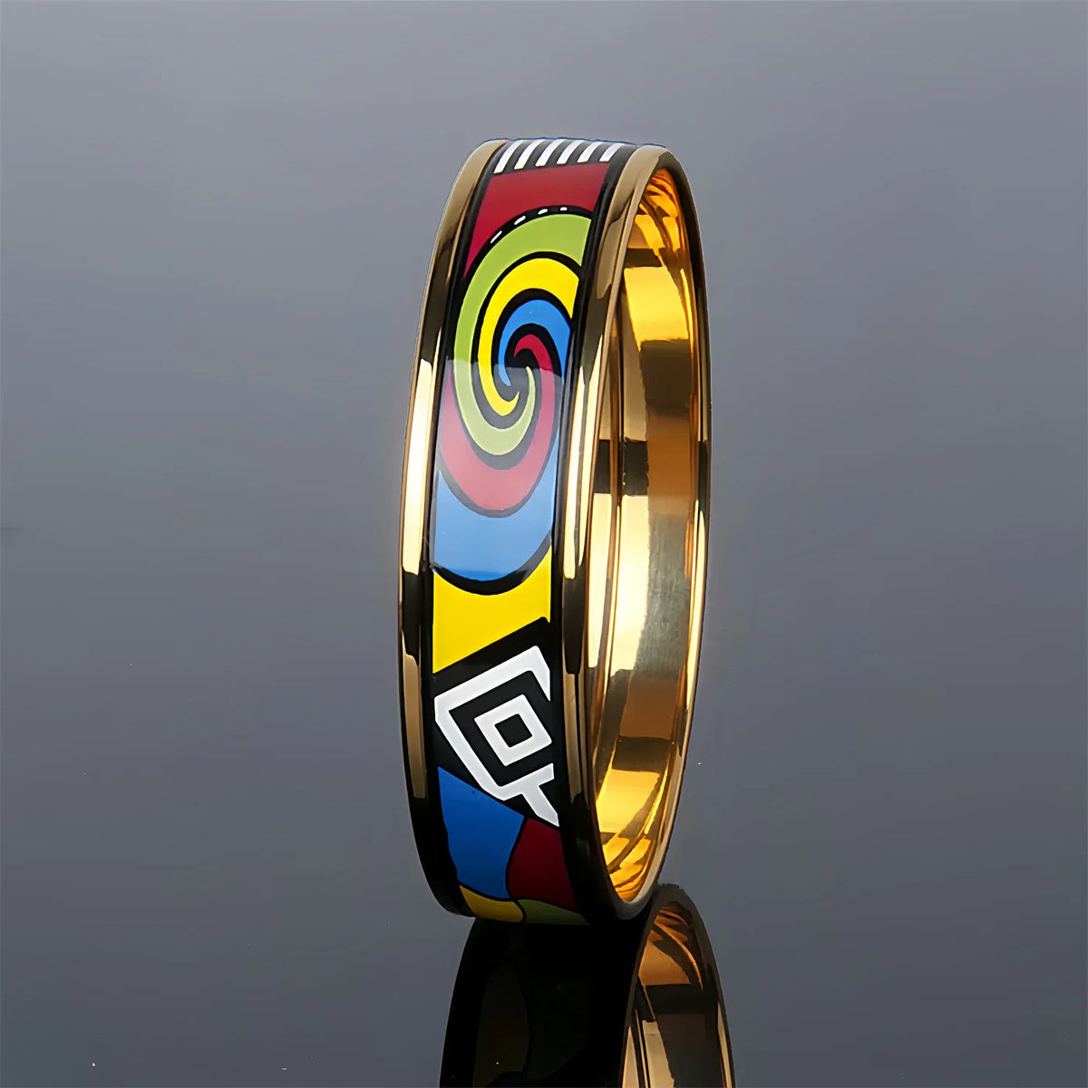 Vibrant Geometric Cloisonné-Style Bangle