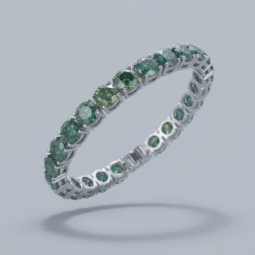 Exquisite Green Moissanite Diamond Tennis Bracelet