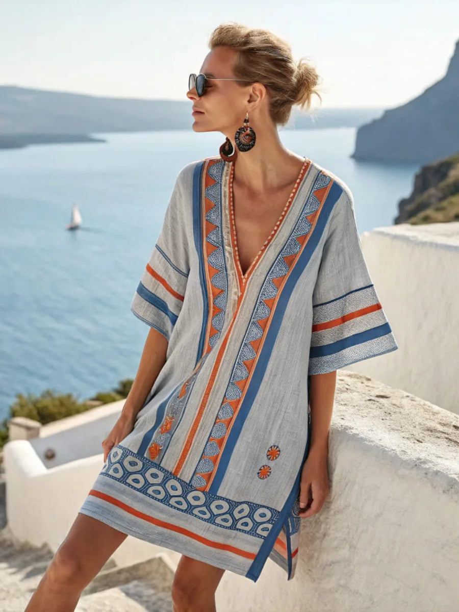 Casual Beach Dress — Aztec Accent, Loose Fit