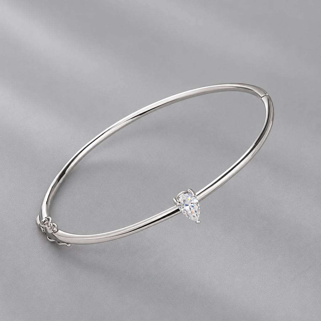One Carat Pear-Shaped Moissanite Sterling Silver Bracelet
