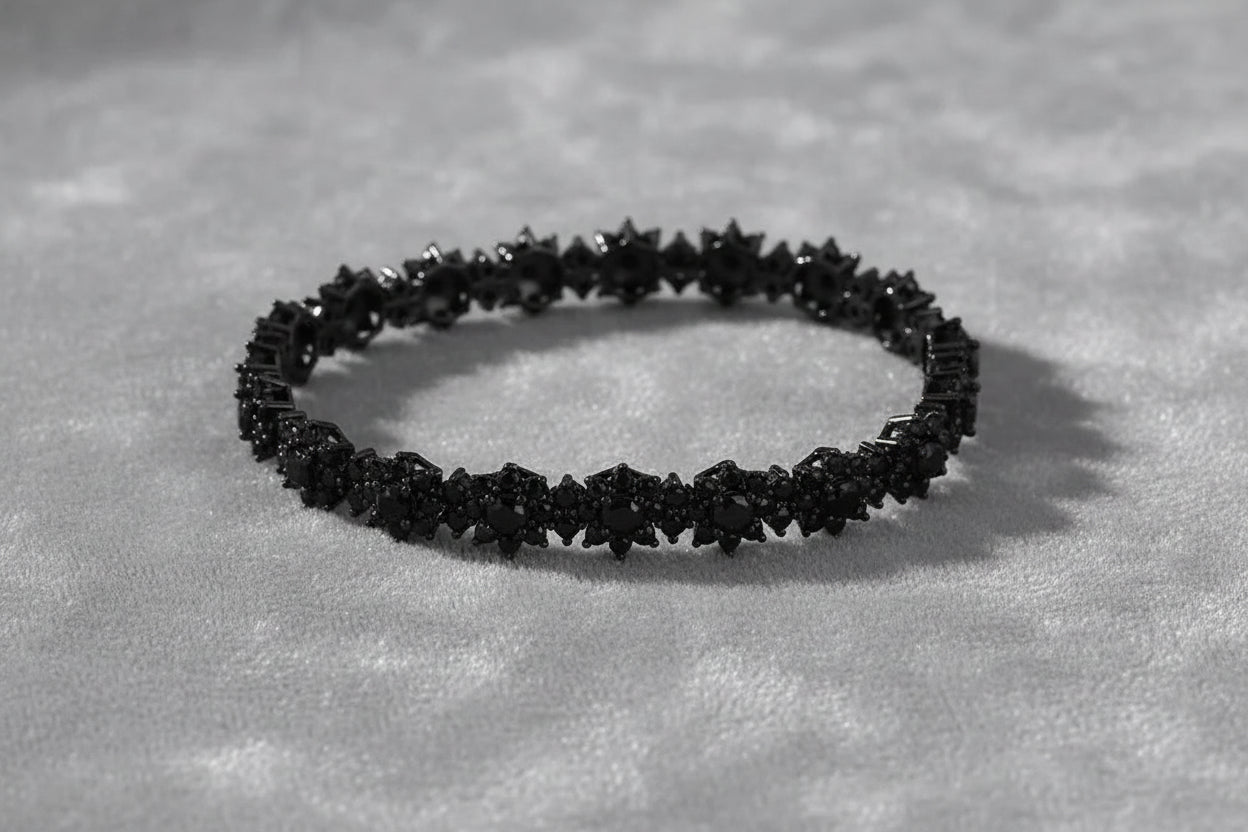 Black Moissanite Floral Bracelet — 925 Sterling Silver