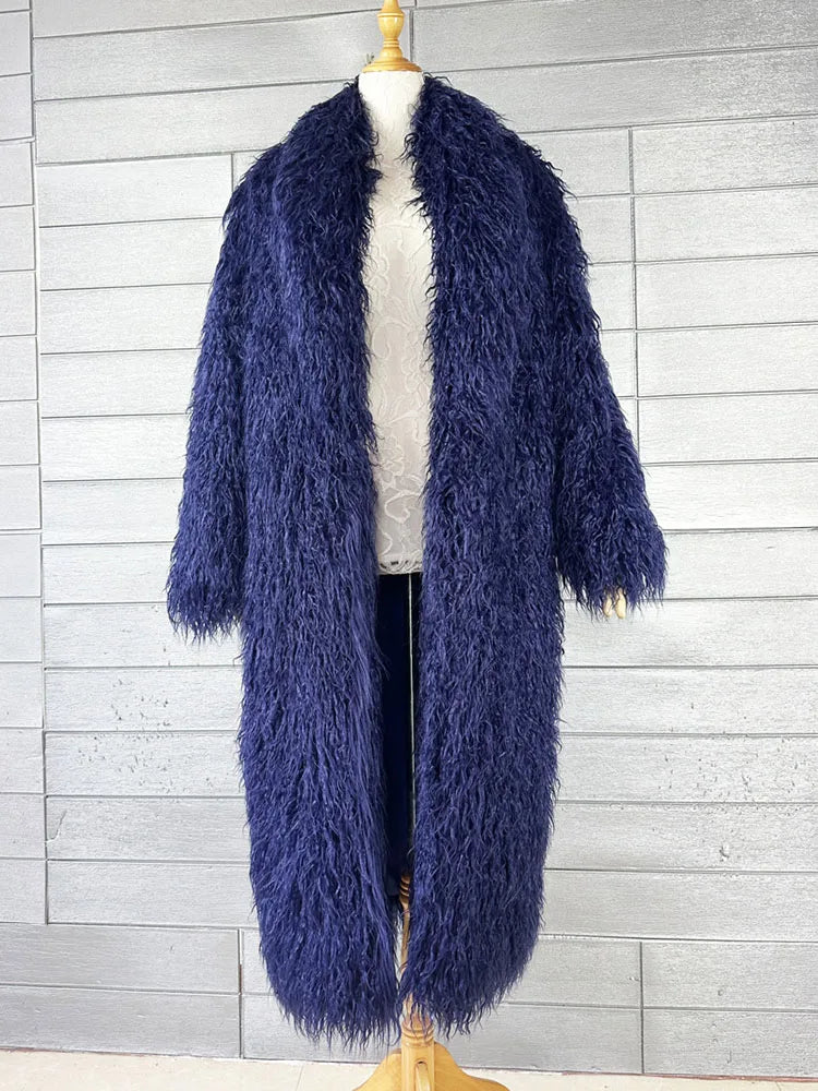 Long Faux Fur Dress Coat, Coat.  Wide Waisted in Vibrant Funky Colors