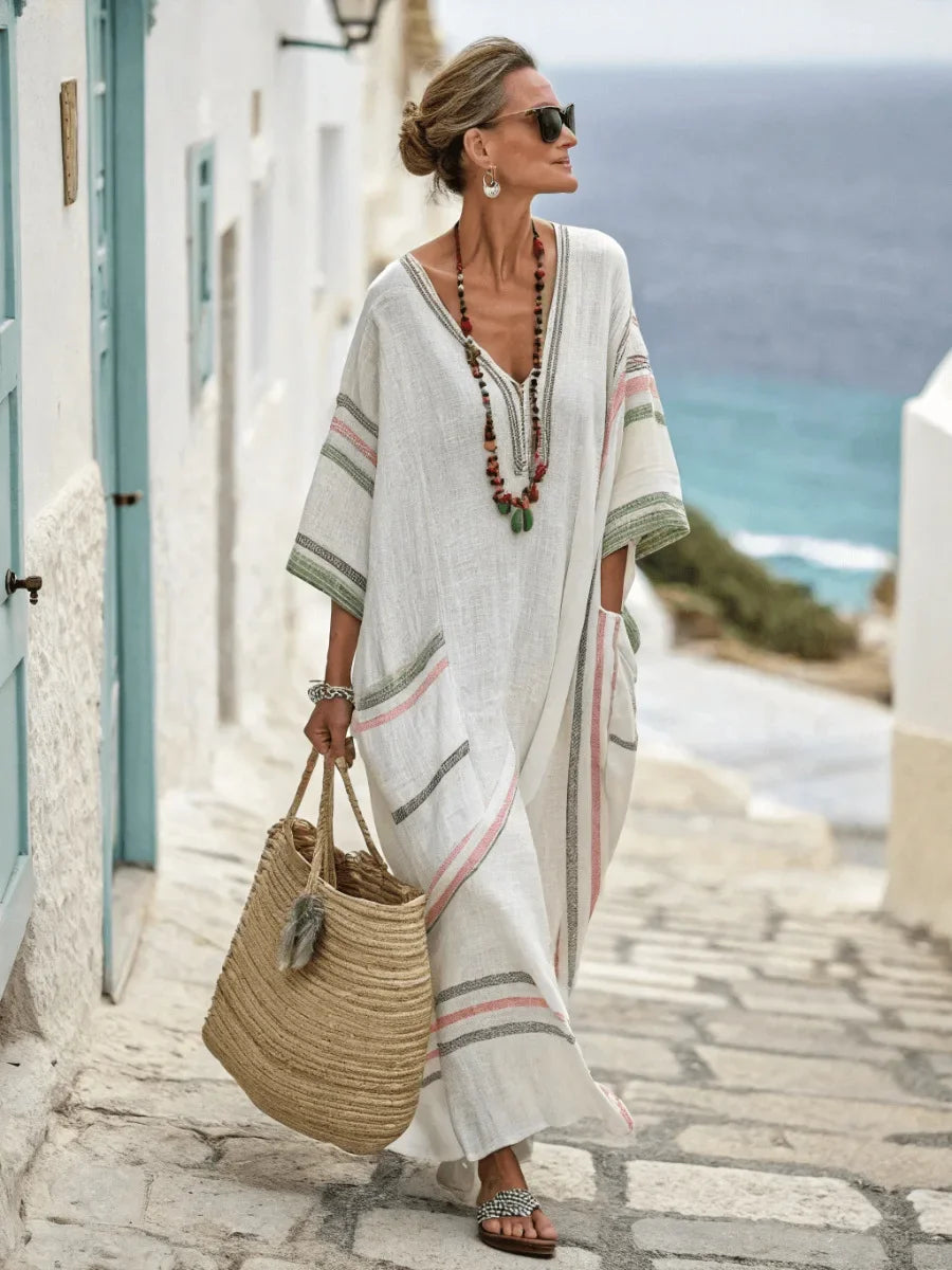 Signature Aztec Maxi Dress — Relaxed Fit, V‑Neck, Unique Prints