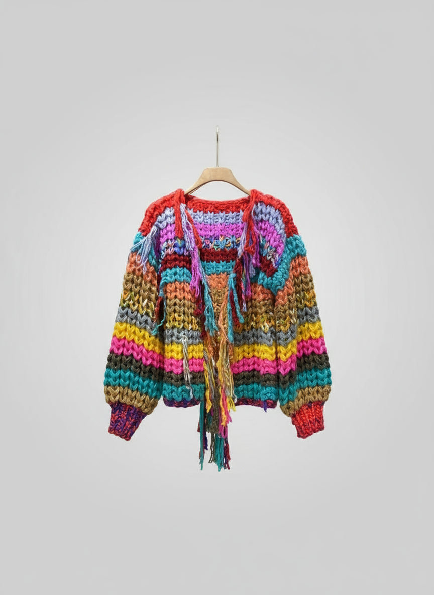Rainbow Colored Eclectic Sweater.  Warm and Comfortable for the Colder Weather