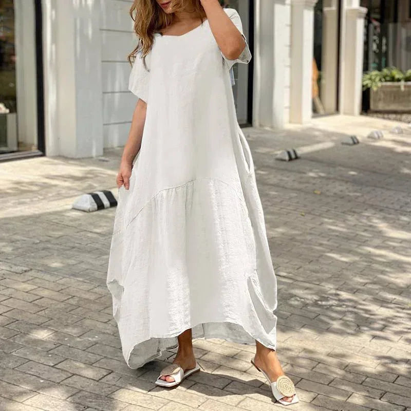 Lightweight Short‑Sleeve Long Dress in Relaxed Fit