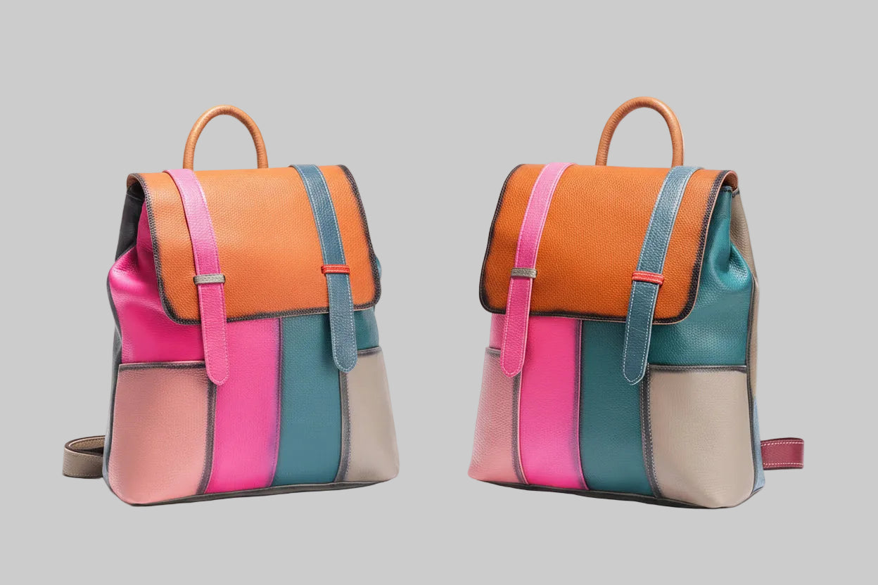 Multicolor Patchwork Leather Backpack. Wear Resistant.