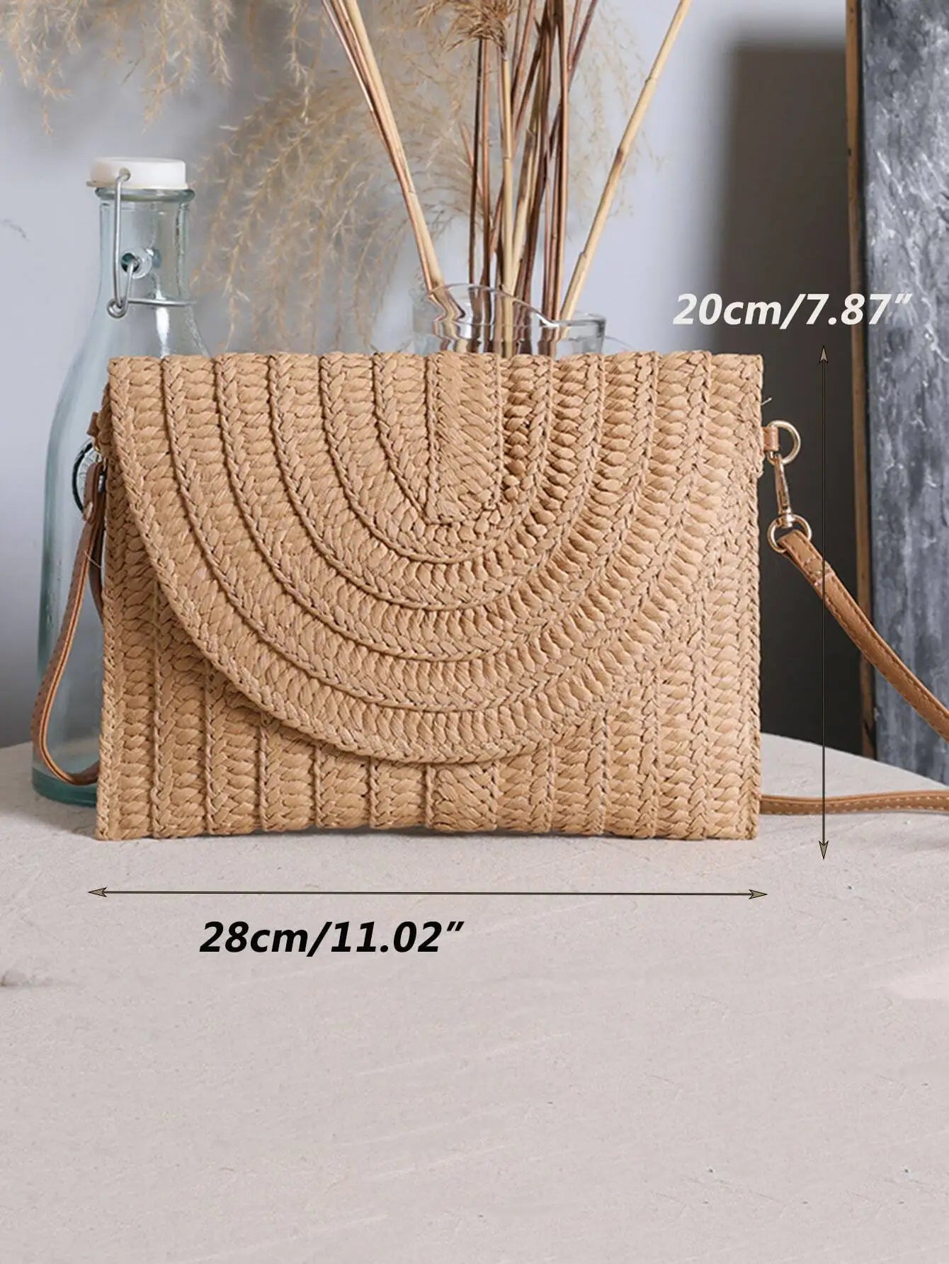 Woven Straw Crossbody Bag with Adjustable Strap