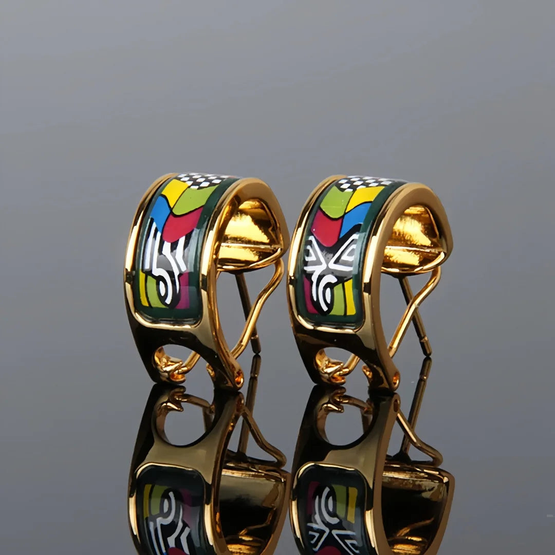 Funky Multicolor Cloisonné Statement Earrings