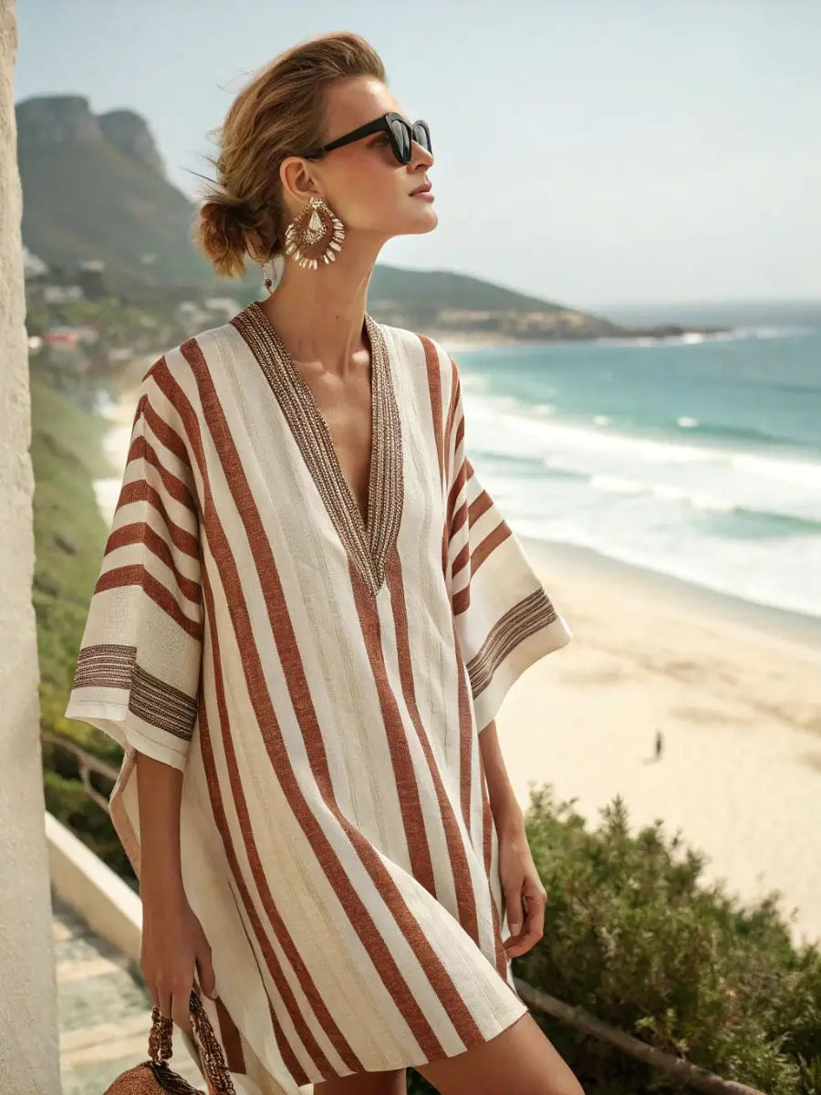 Casual Beach Dress — Aztec Accent, Loose Fit